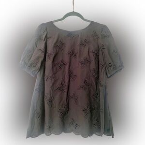 Talbots black cotton eyelet blouse with side zipper. GUC dried by hanging only.